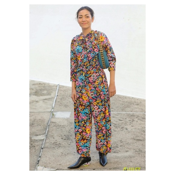 STELLA MCCARTNEY Sophie Silk Set Dark Floral Top Pant IT 40 US 4 Matching Outfit - Picture 4 of 16